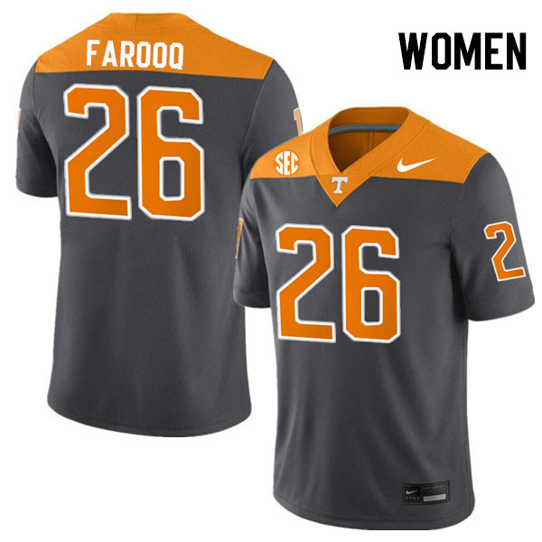Women #26 Edrees Farooq Tennessee Volunteers College Football Jerseys Stitched-Anthracite